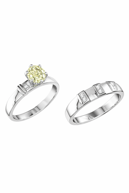 Radiant Harmony Natural Yellow Diamond Ring 18K White Gold with Natural Diamond Accents-Saleh Sallom