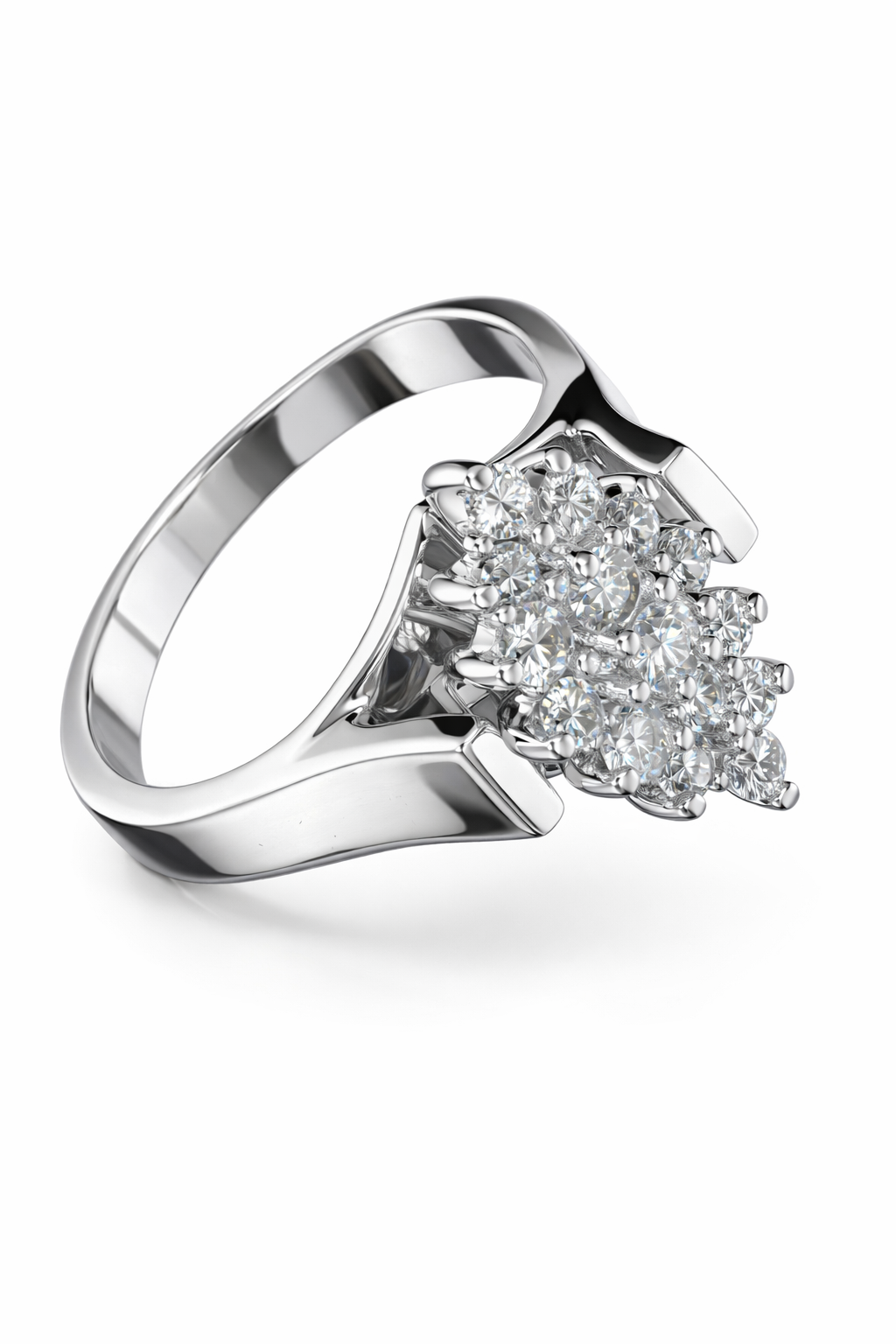 14K White Gold with Natural Diamond Cluster-Saleh Sallom
