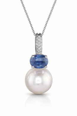 Blue Kyanite & Pearl Diamond Pendant Necklace-Saleh Sallom