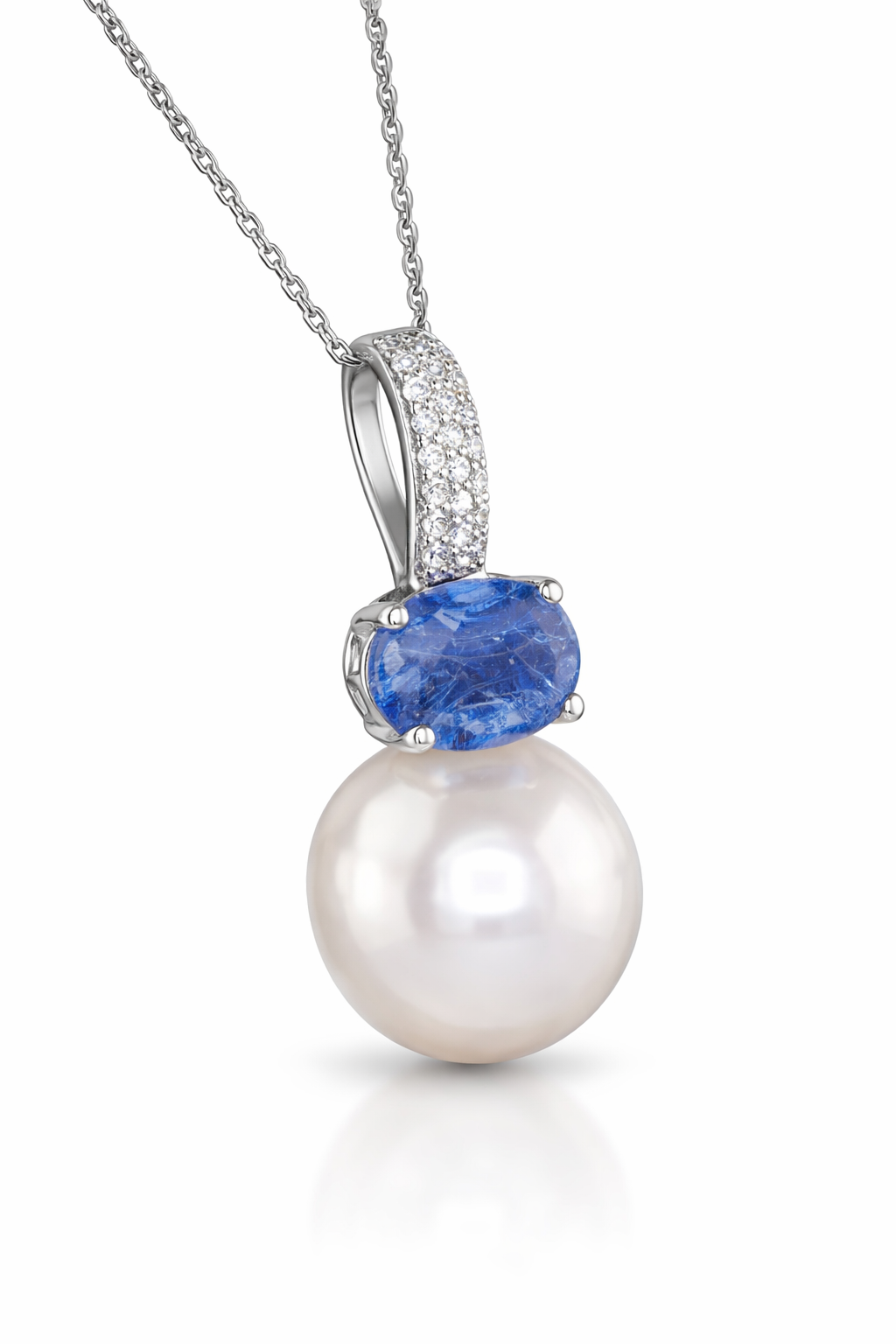 Blue Kyanite & Pearl Diamond Pendant Necklace-Saleh Sallom