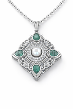 18K White Gold with Natural Emeralds, Diamonds & Pearl-Saleh Sallom