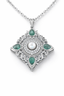 18K White Gold with Natural Emeralds, Diamonds & Pearl-Saleh Sallom