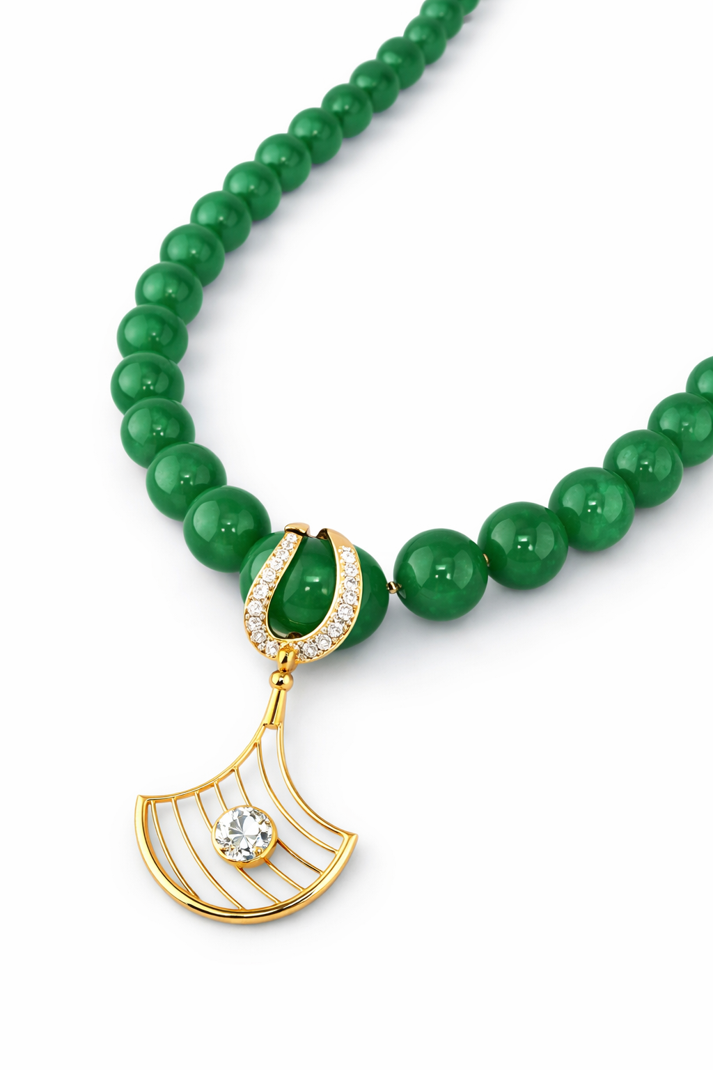 Natural Diamond Pendant Necklace with Green Bead Strand-Saleh Sallom