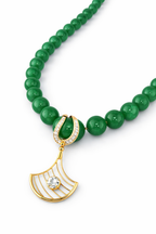 Natural Diamond Pendant Necklace with Green Bead Strand-Saleh Sallom