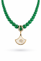 Natural Diamond Pendant Necklace with Green Bead Strand-Saleh Sallom