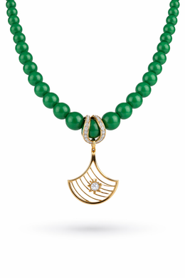 Natural Diamond Pendant Necklace with Green Bead Strand-Saleh Sallom