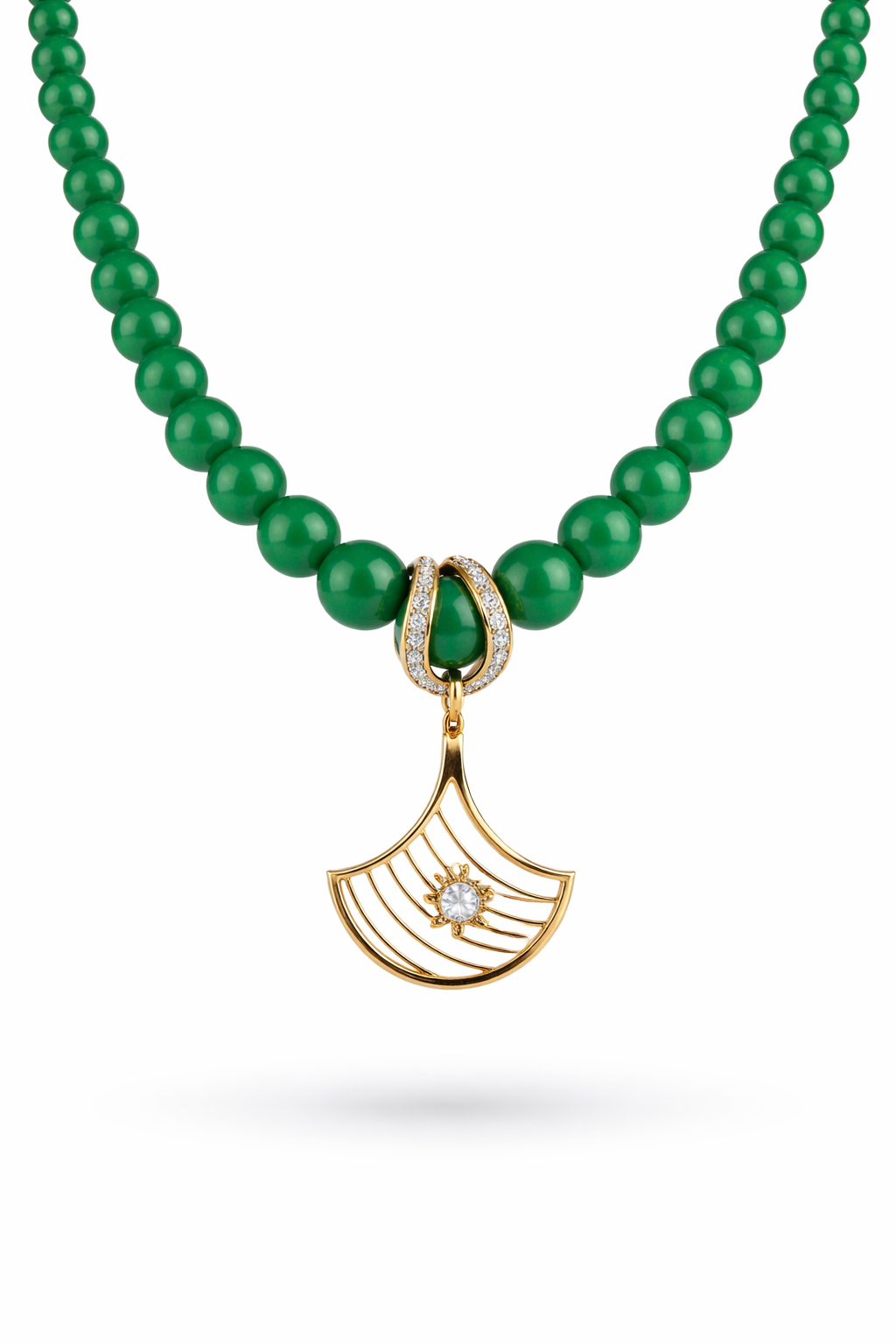 Natural Diamond Pendant Necklace with Green Bead Strand-Saleh Sallom