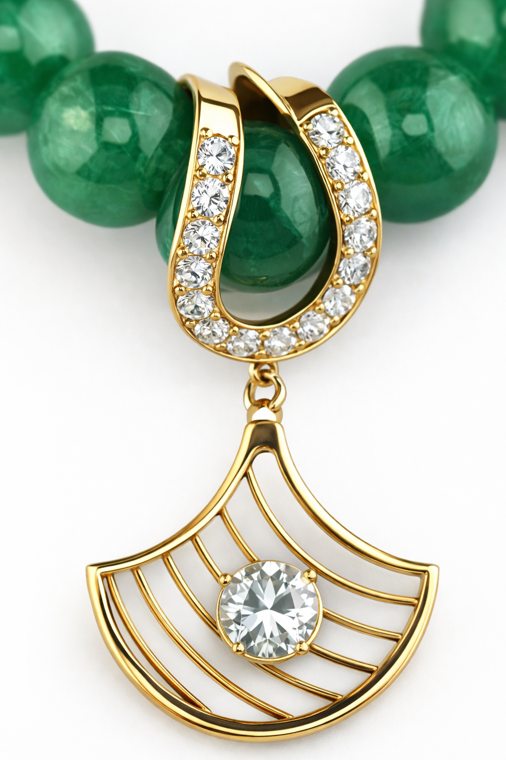 Natural Diamond Pendant Necklace with Green Bead Strand-Saleh Sallom