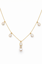 Diamond & Pearl Drop Necklace in 18K Yellow Gold