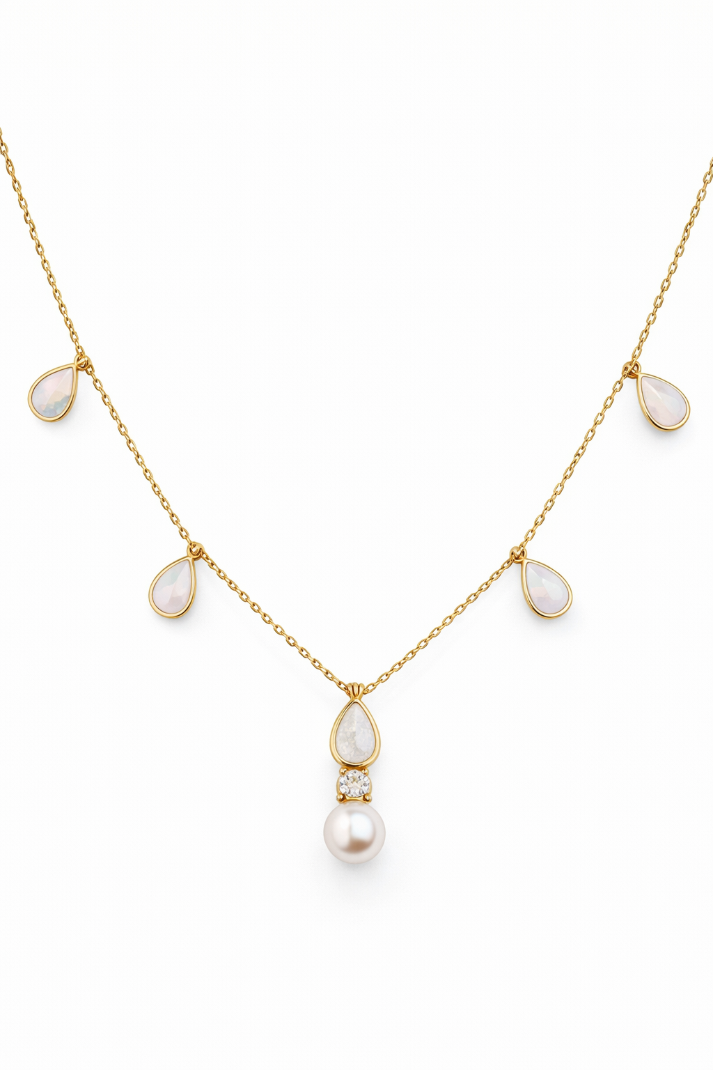 Diamond & Pearl Drop Necklace in 18K Yellow Gold-Saleh Sallom