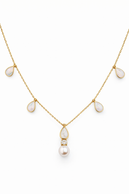Diamond & Pearl Drop Necklace in 18K Yellow Gold-Saleh Sallom