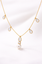 Diamond & Pearl Drop Necklace in 18K Yellow Gold