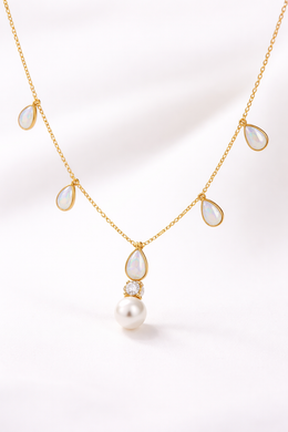 Diamond & Pearl Drop Necklace in 18K Yellow Gold-Saleh Sallom