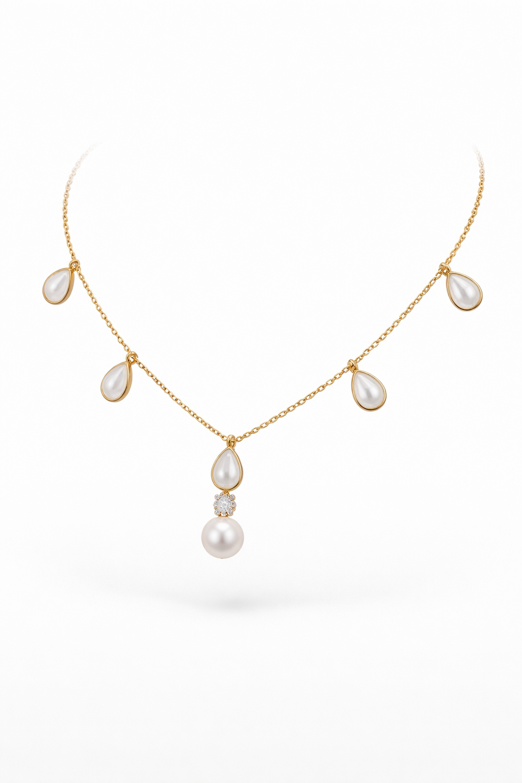 Diamond & Pearl Drop Necklace in 18K Yellow Gold