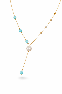 An elegant gold necklace designed with refined detailing and soft color accents.-Saleh Sallom