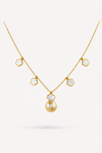 Diamond & Pearl Clover Necklace in 18K Yellow Gold