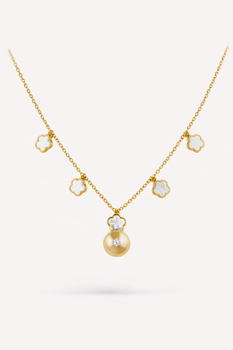 Diamond & Pearl Clover Necklace in 18K Yellow Gold-Saleh Sallom