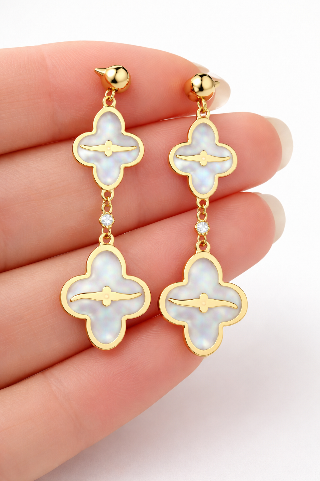 Mother of Pearl & Diamond Drop Earrings in 18K Yellow Gold-Saleh Sallom