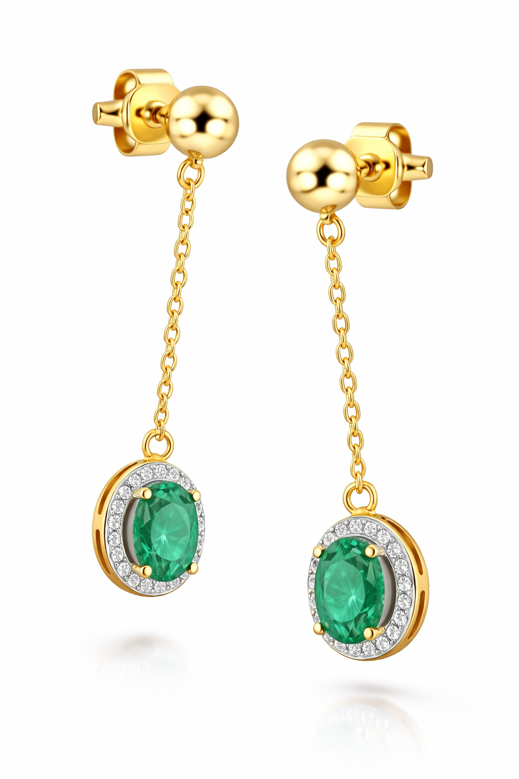 Emerald & Diamond Drop Earrings in 18K Yellow Gold-Saleh Sallom Main image