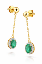 Emerald & Diamond Drop Earrings in 18K Yellow Gold