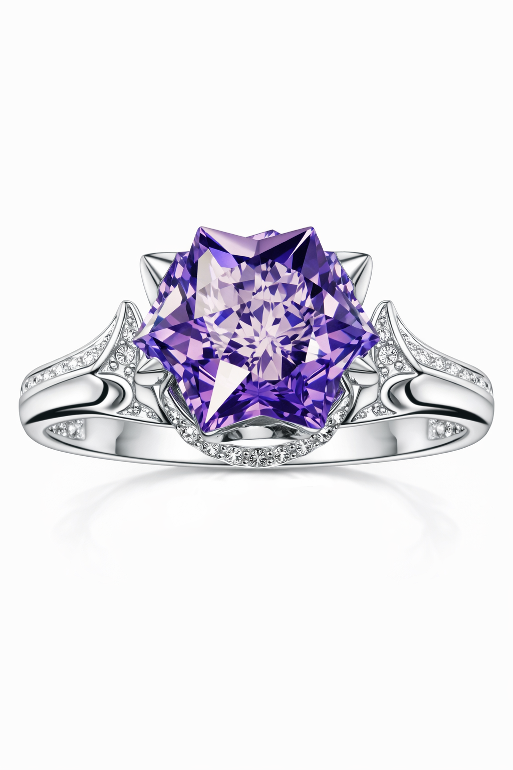 IGI Certified Natural Amethyst & Diamond Ring in 18K White Gold | 4.23 CT Fancy-Cut Amethyst-Saleh Sallom