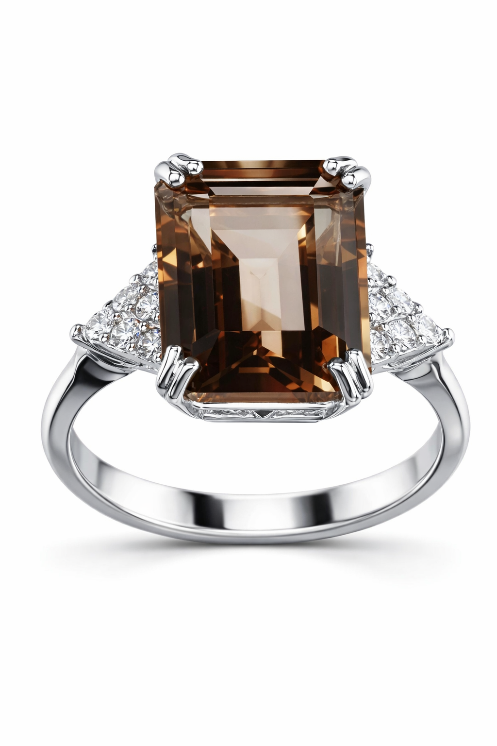 8.68 Carat Natural Emerald-Cut Topaz & Diamond Ring in 18K White Gold | IGI Certified | Saleh Sallom Main image