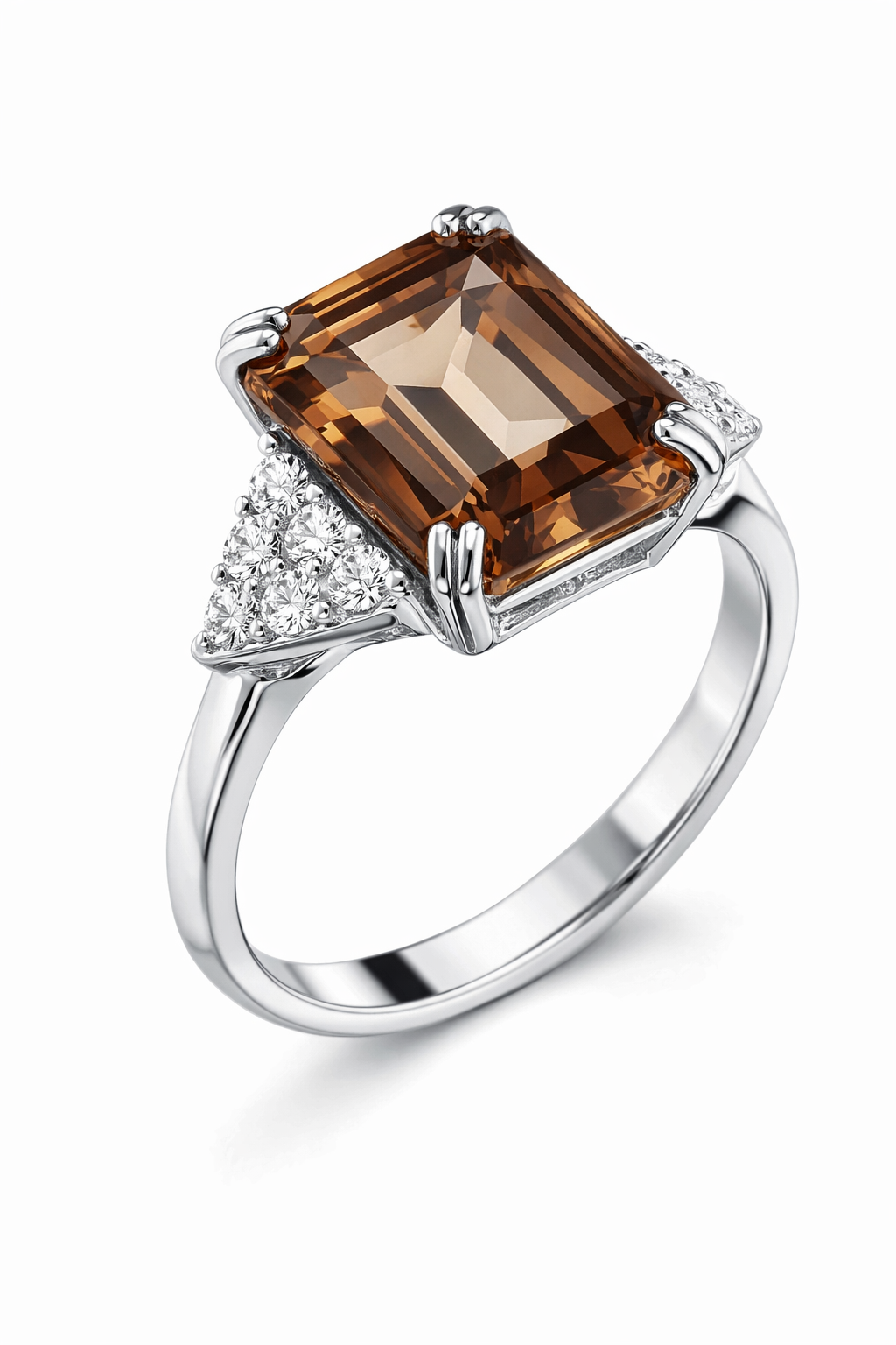 IGI Certified Natural Topaz & Diamond Ring in 18K White Gold | 8.68 CT Emerald-Cut Topaz-Saleh Sallom