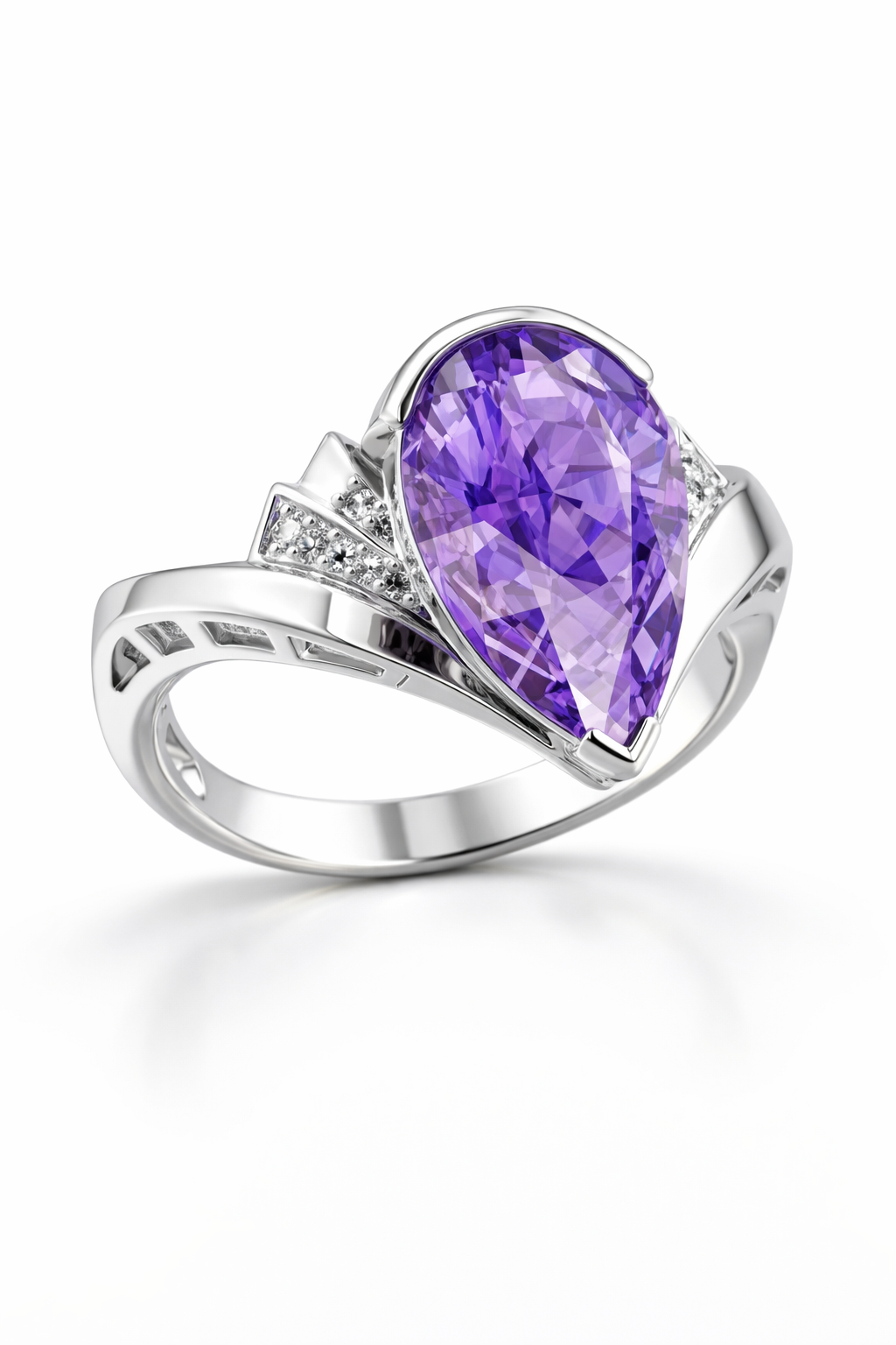 3.20 Carat Natural Amethyst & Diamond Ring in 14K White Gold | IGI Certified | Saleh Sallom
