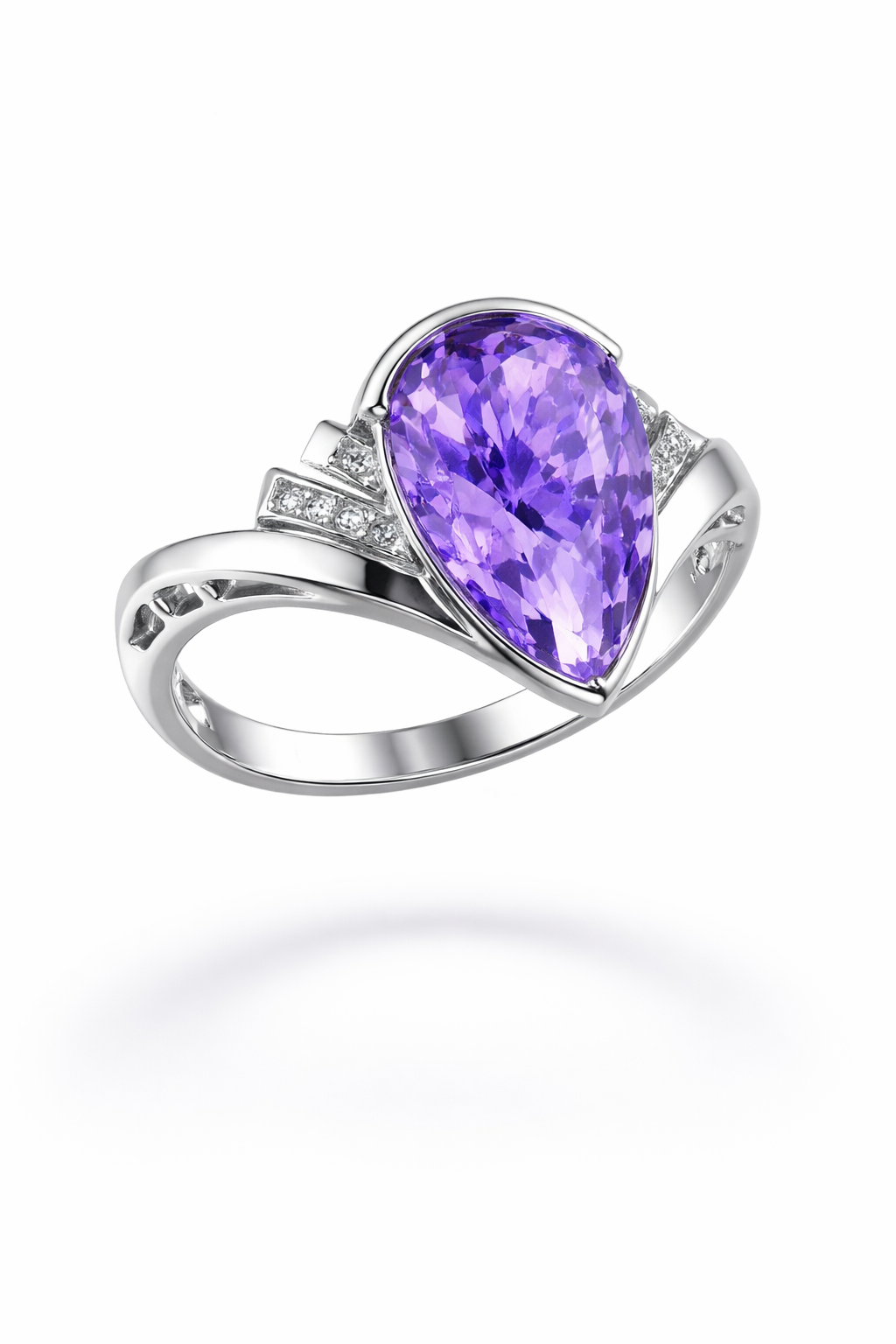 3.20 Carat Natural Amethyst & Diamond Ring in 14K White Gold | IGI Certified | Saleh Sallom