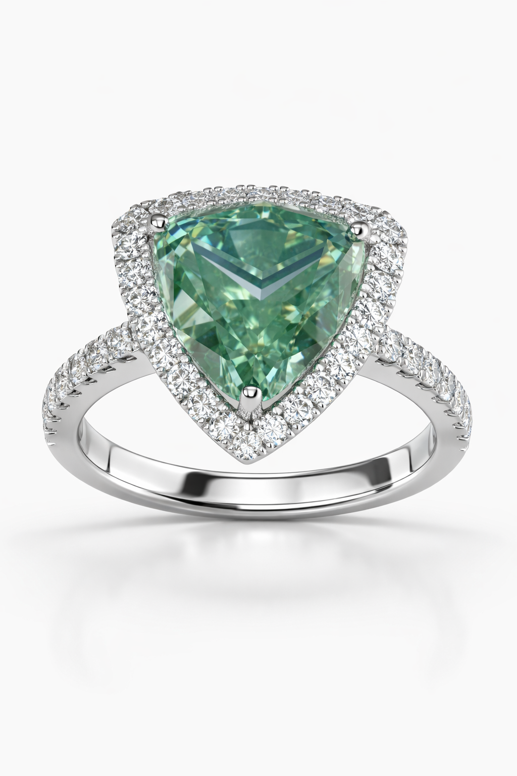 Trillion-Cut Green Diamond Ring with Halo | 3.56 Carat | VS1 | White Gold | Saleh Sallom-Saleh Sallom