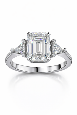 Emerald-Cut Diamond Ring with Trillion Side Stones | 1.25 Carat | VS1 | White Gold | Saleh Sallom-Saleh Sallom
