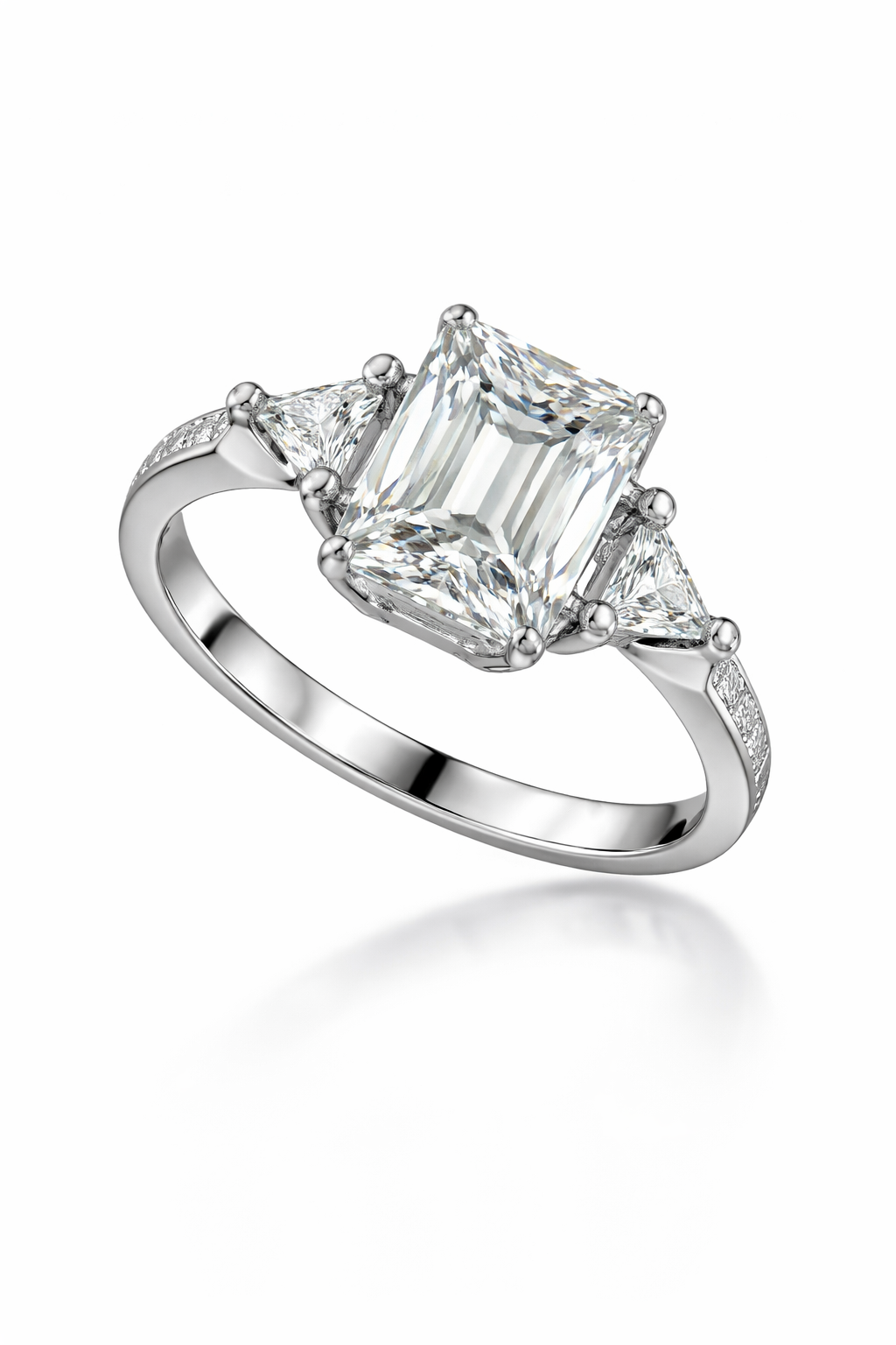 Emerald-Cut Diamond Ring with Trillion Side Stones | 1.25 Carat | VS1 | White Gold | Saleh Sallom-Saleh Sallom