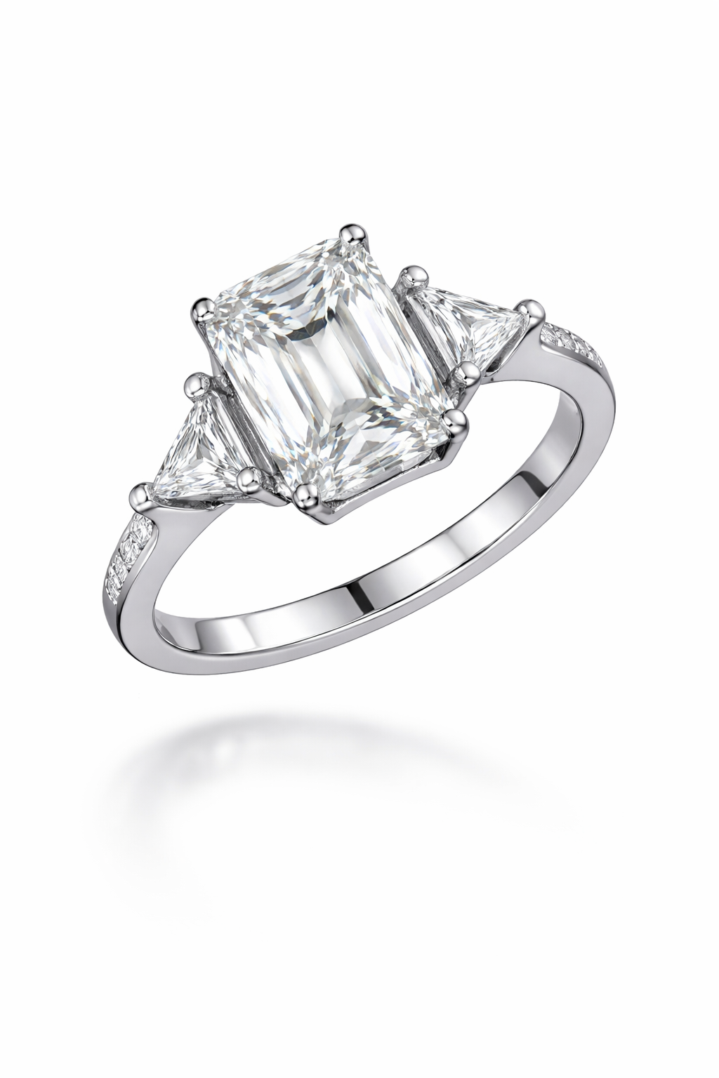 Emerald-Cut Diamond Ring with Trillion Side Stones | 1.25 Carat | VS1 | White Gold | Saleh Sallom-Saleh Sallom