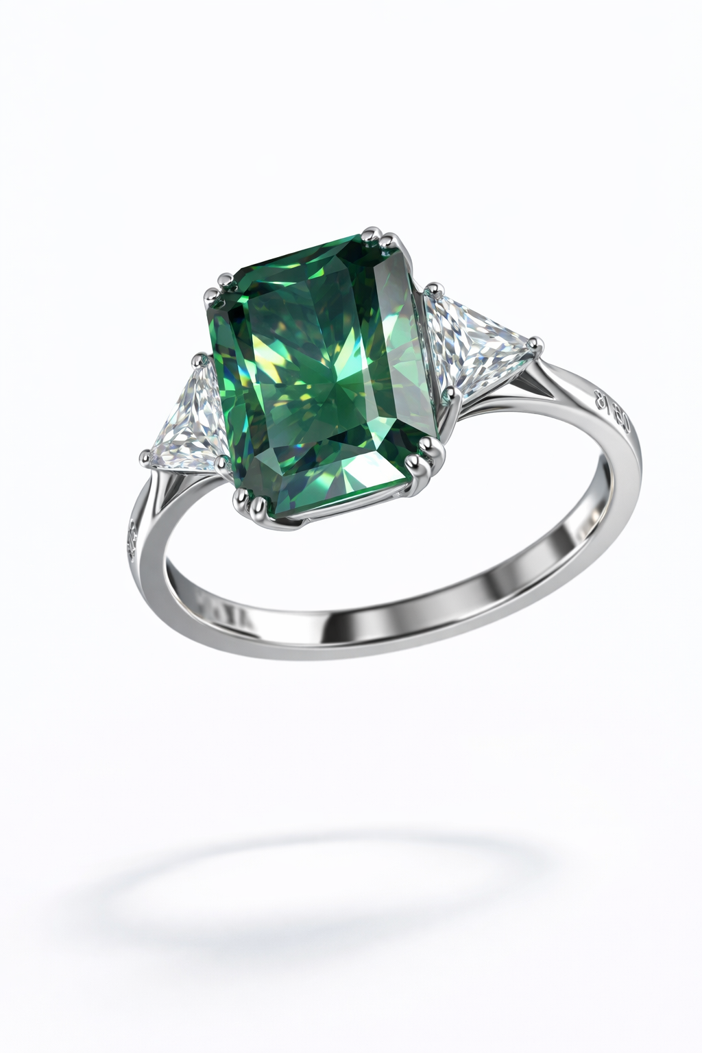 Emerald-Cut Green Diamond Ring with Trillion Side Stones | 6.27 Carat | VS1 | White Gold | Saleh Sallom-Saleh Sallom