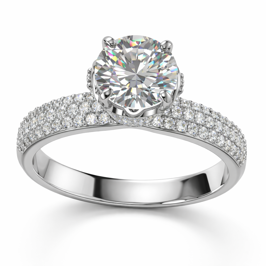 Round Solitaire Diamond Ring with Triple Pavé Band | 1.20 Carat | VS1 | White Gold | Saleh Sallom-Saleh Sallom Main image