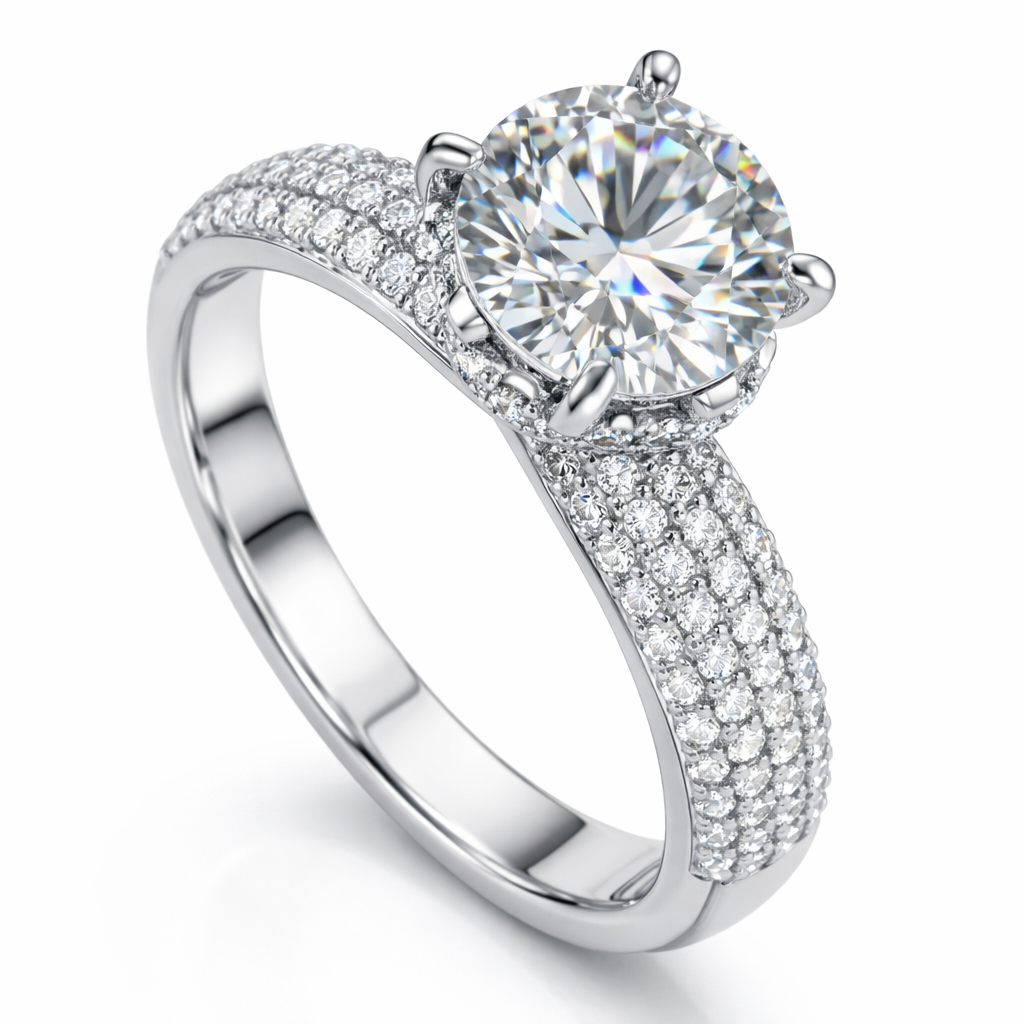 Round Solitaire Diamond Ring with Triple Pavé Band | 1.20 Carat | VS1 | White Gold | Saleh Sallom Secondary image