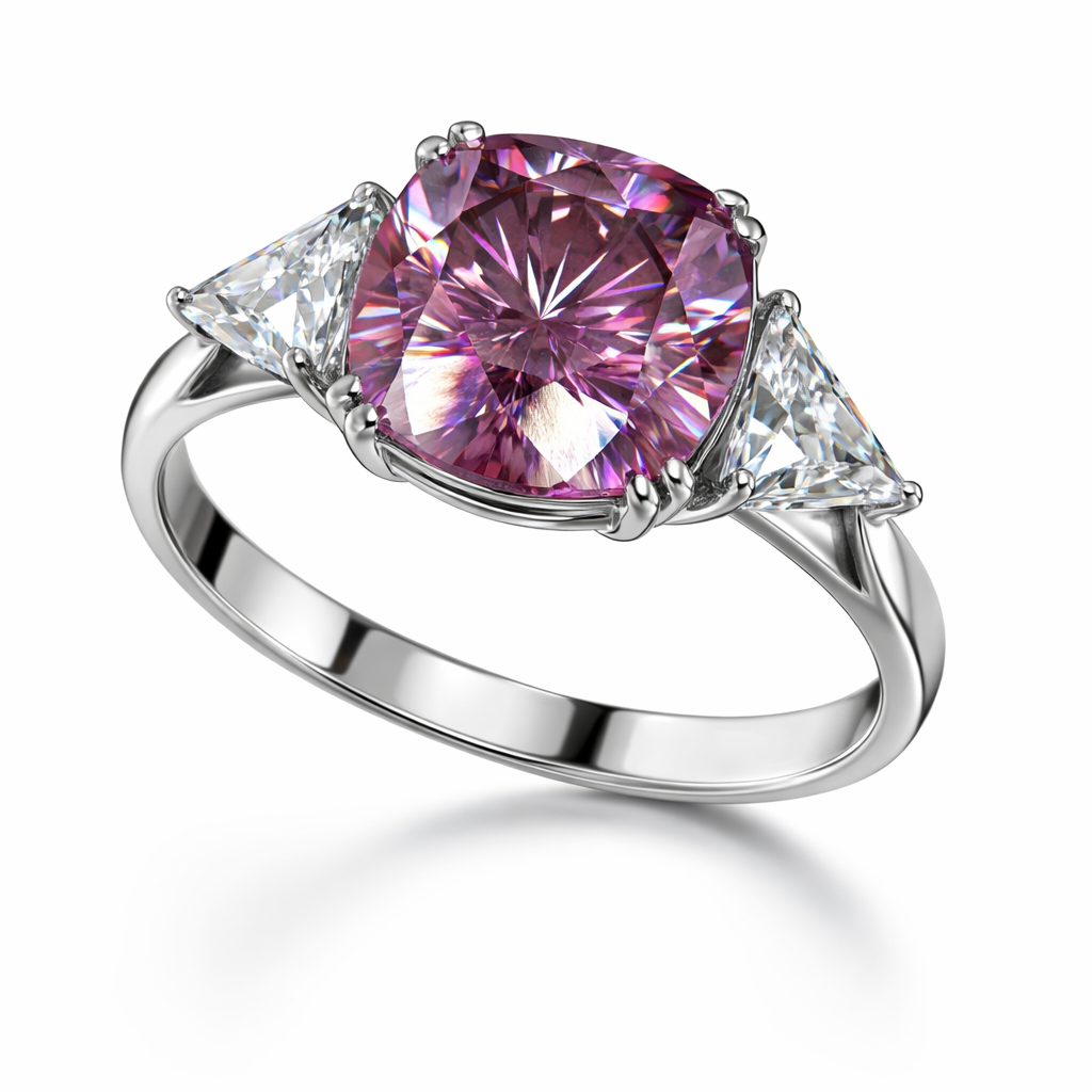 Radiant Pink Cushion-Cut Diamond Ring with Trillion Side Stones | 1.25 Carat | VS1 | White Gold | Saleh Sallom-Saleh Sallom