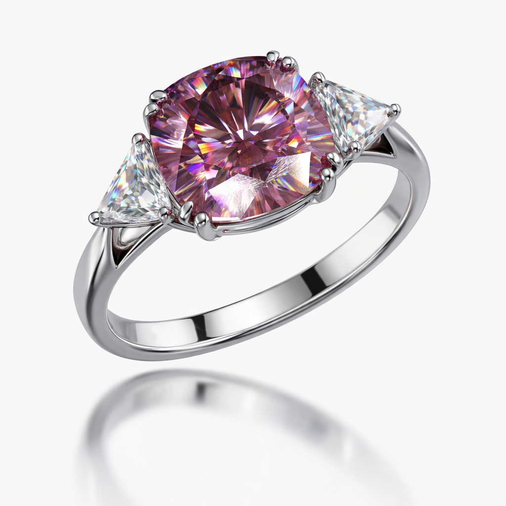 Radiant Pink Cushion-Cut Diamond Ring with Trillion Side Stones | 1.25 Carat | VS1 | White Gold | Saleh Sallom-Saleh Sallom