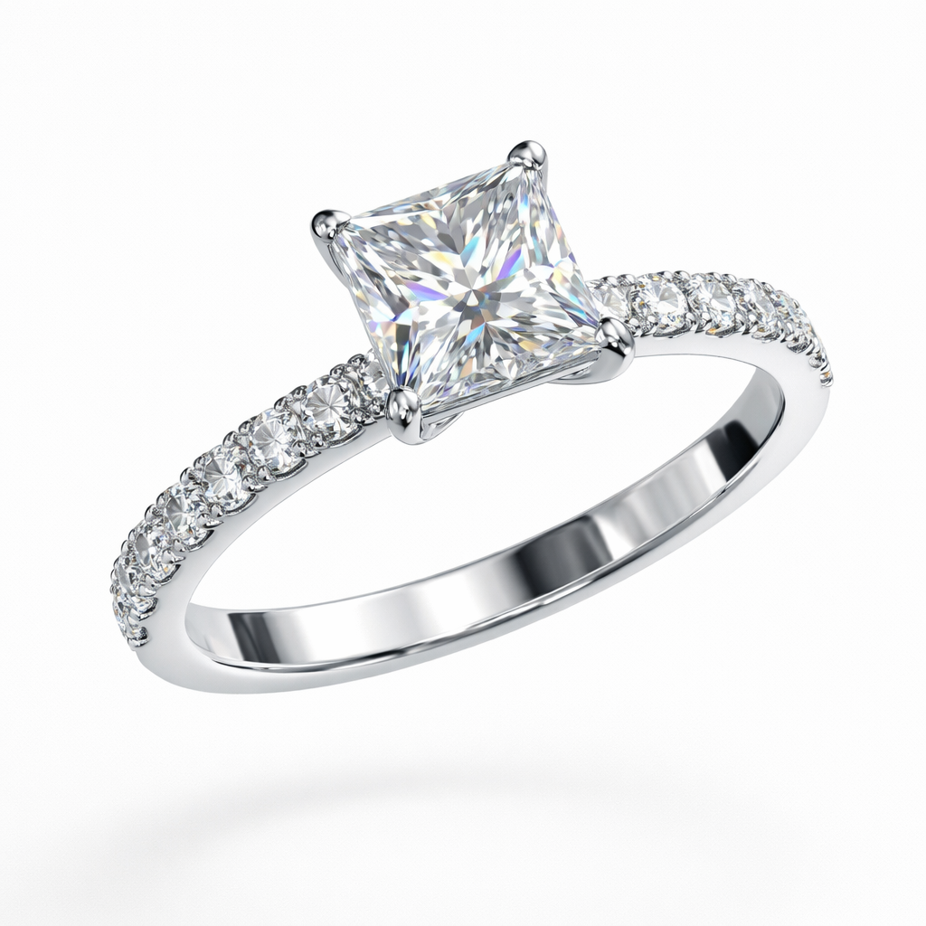 Luxury Princess Cut Diamond Ring with Pavé Band | 1.25 Carat | White Gold | Saleh Sallom Secondary image