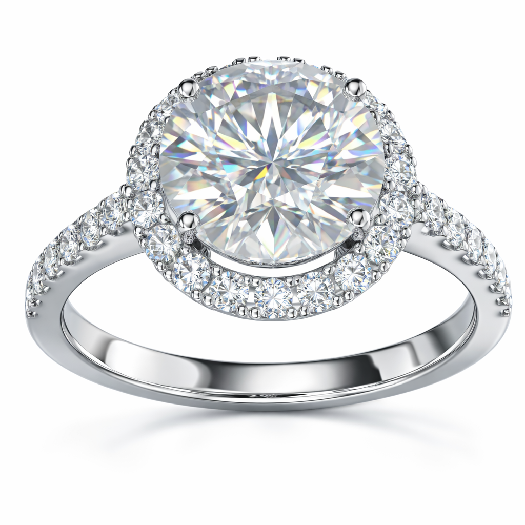 Luxury Round Halo Diamond Ring in White Gold | 2.23 Carat | Pavé Band Engagement Ring | Saleh Sallom-Saleh Sallom