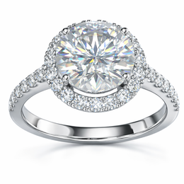 Luxury Round Halo Diamond Ring in White Gold | 2.23 Carat | Pavé Band Engagement Ring | Saleh Sallom-Saleh Sallom
