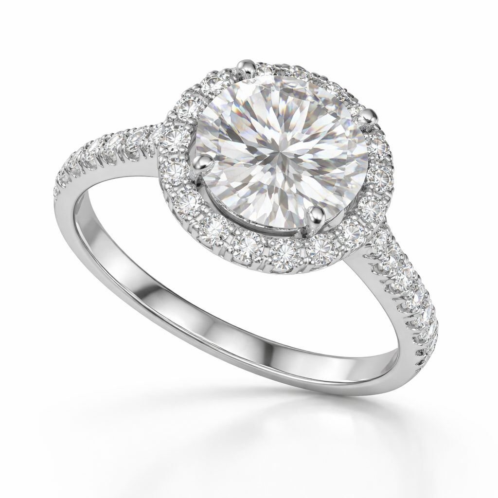 Luxury Round Halo Diamond Ring in White Gold | 2.23 Carat | Pavé Band Engagement Ring | Saleh Sallom-Saleh Sallom