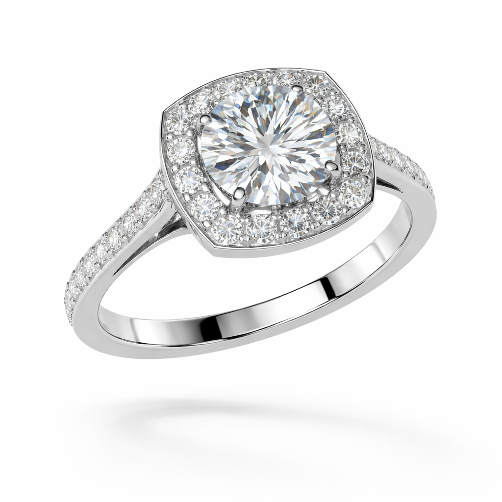 Luxury Cushion Halo Diamond Ring in White Gold | 2.39 Carat | Classic Engagement Ring | Saleh Sallom Secondary image