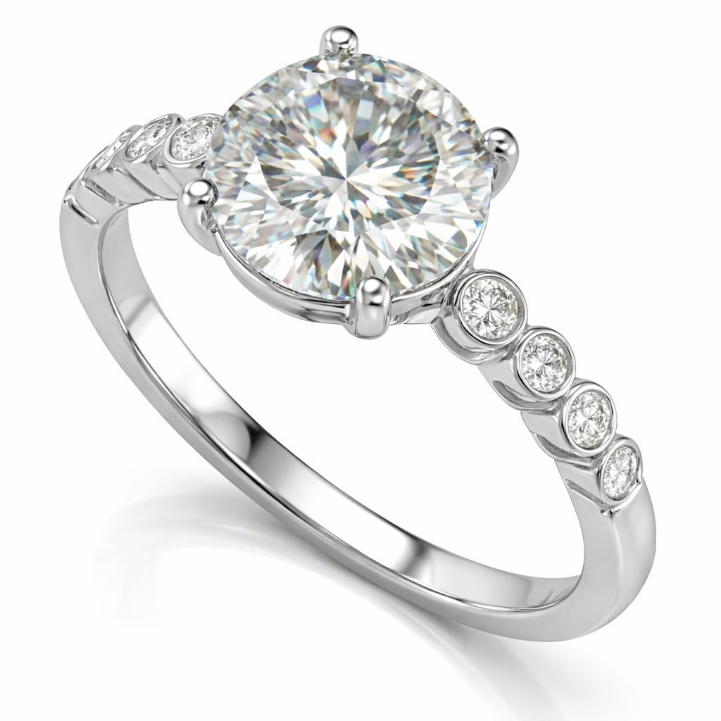 Luxury Round Solitaire Diamond Ring with Bezel Side Stones | 2.09 Carat | White Gold | Saleh Sallom Secondary image