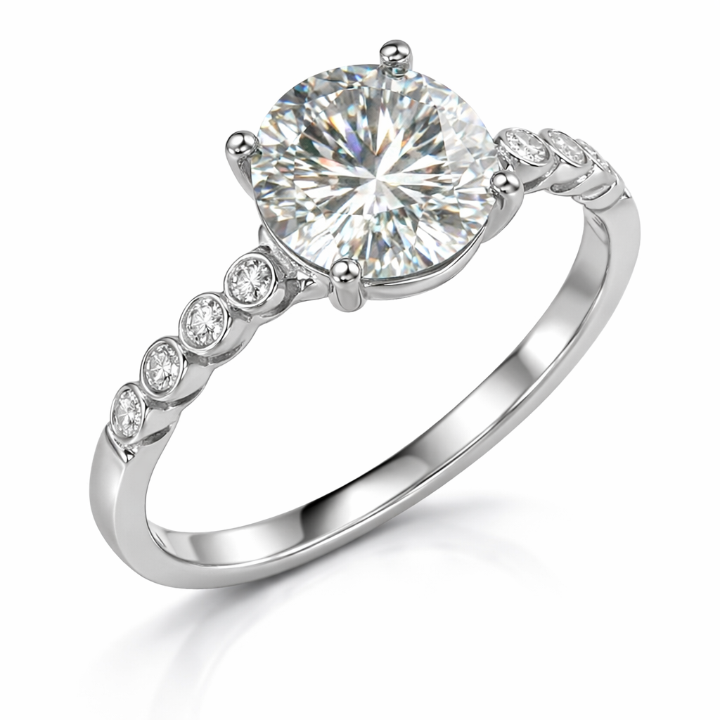 Luxury Round Solitaire Diamond Ring with Bezel Side Stones | 2.09 Carat | White Gold | Saleh Sallom-Saleh Sallom