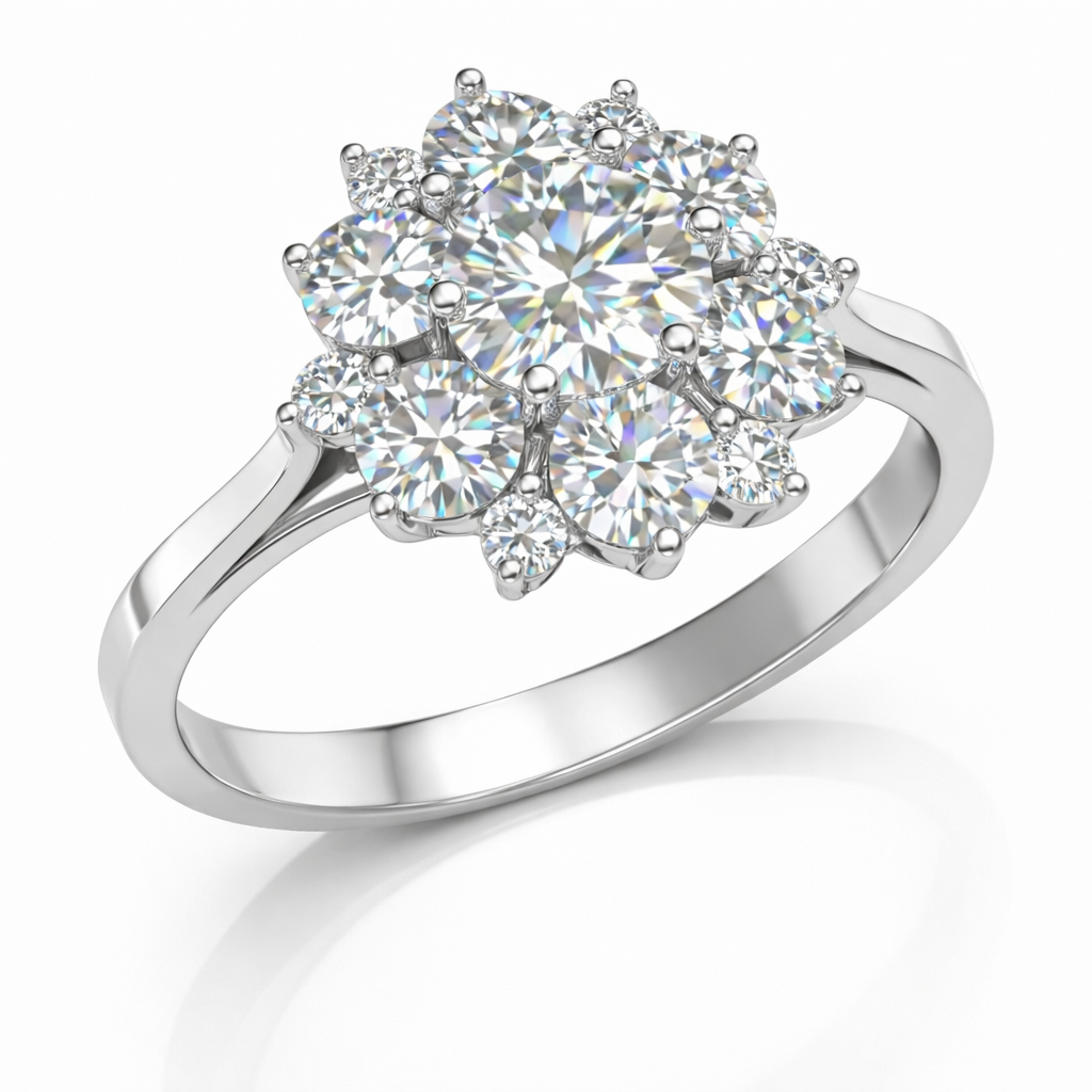 Luxury Floral Cluster Diamond Ring in White Gold | 2.98 Carat | Statement Halo Design | Saleh Sallom-Saleh Sallom