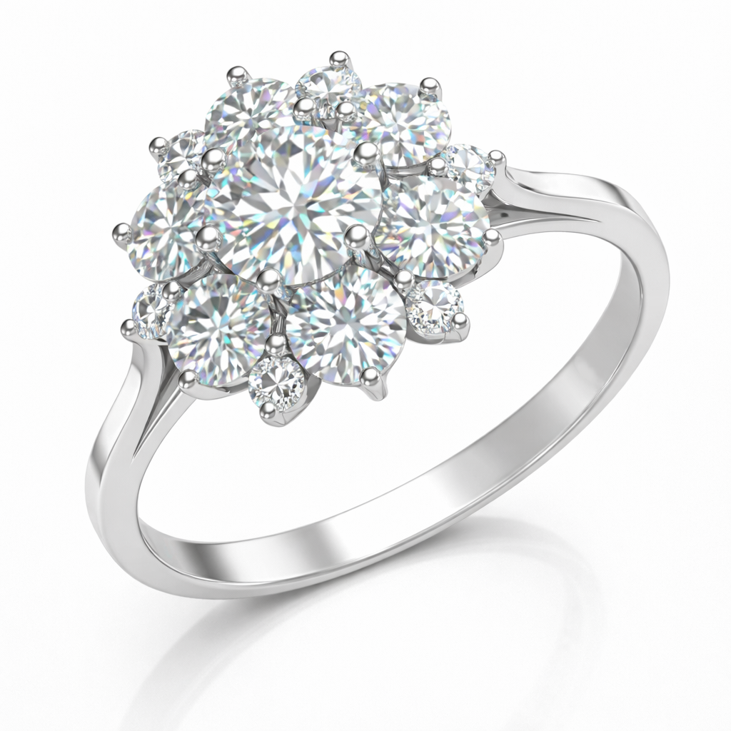 Luxury Floral Cluster Diamond Ring in White Gold | 2.98 Carat | Statement Halo Design | Saleh Sallom-Saleh Sallom