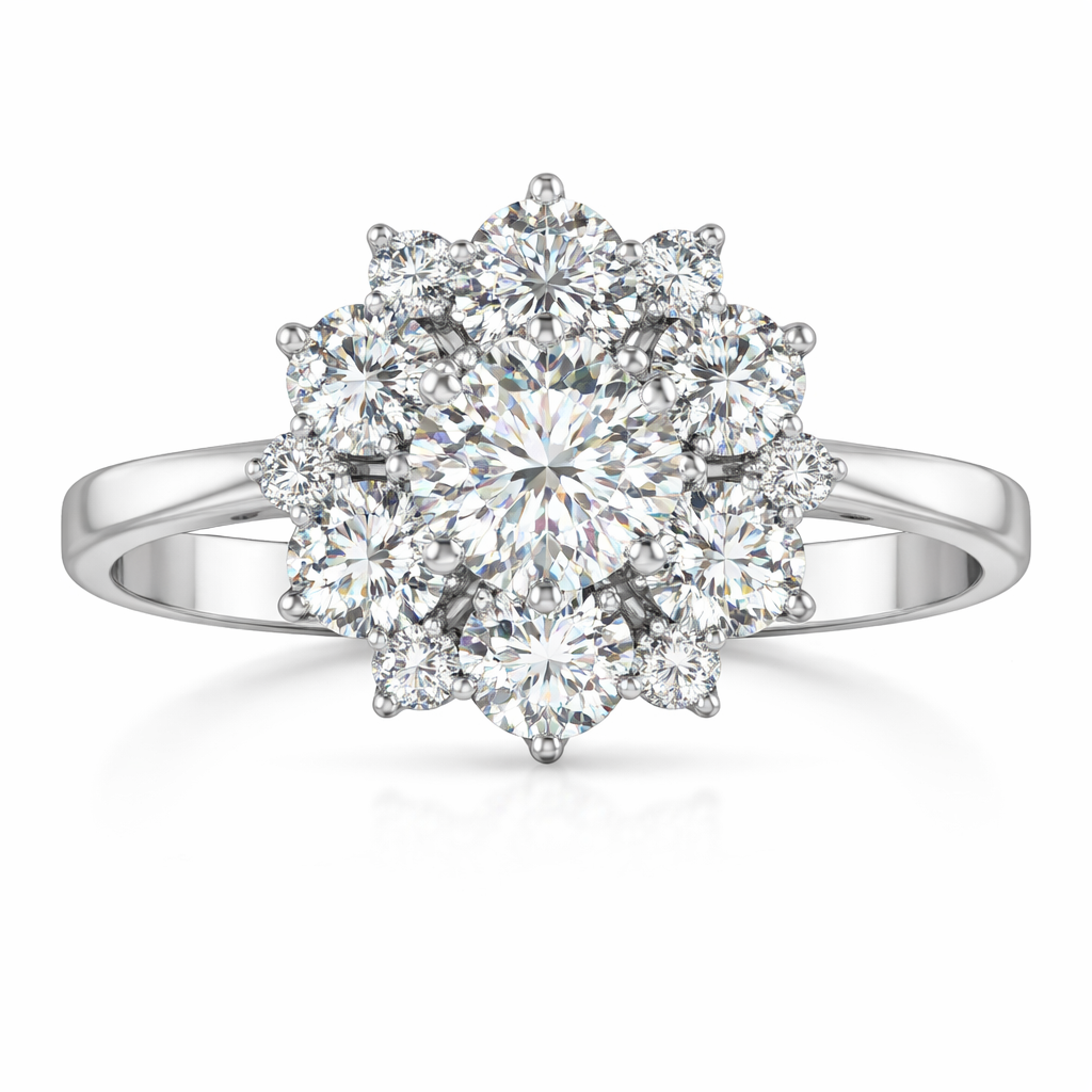 Luxury Floral Cluster Diamond Ring in White Gold | 2.98 Carat | Statement Halo Design | Saleh Sallom-Saleh Sallom