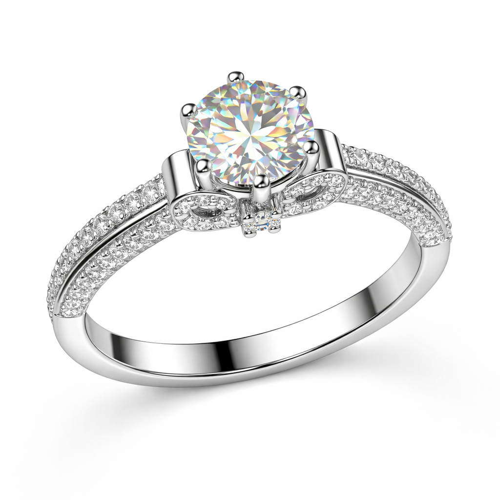 Diamond Bow Solitaire Ring in White Gold | 3.62 Carat | Pavé Split Band | Saleh Sallom-Saleh Sallom