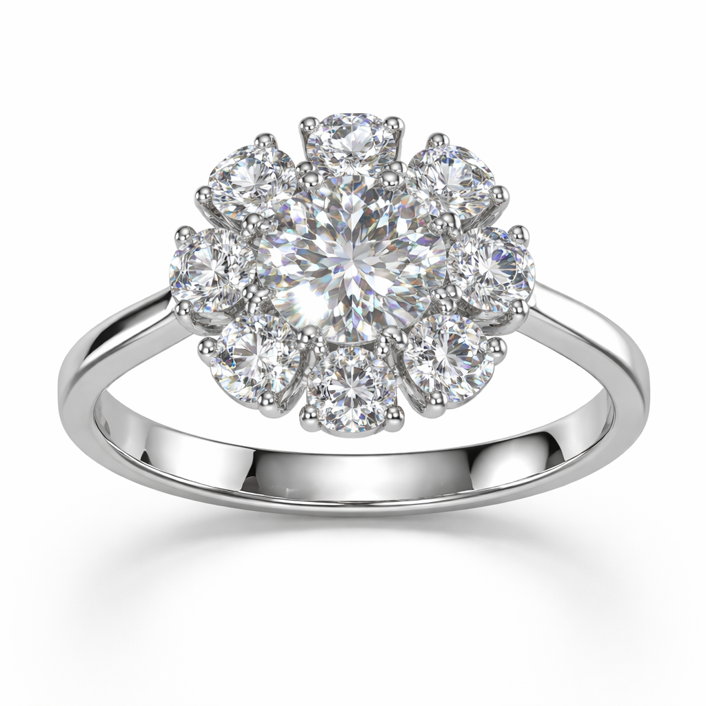 Floral Cluster Diamond Ring in White Gold | 2.18 Carat | Halo Flower Design | Saleh Sallom-Saleh Sallom